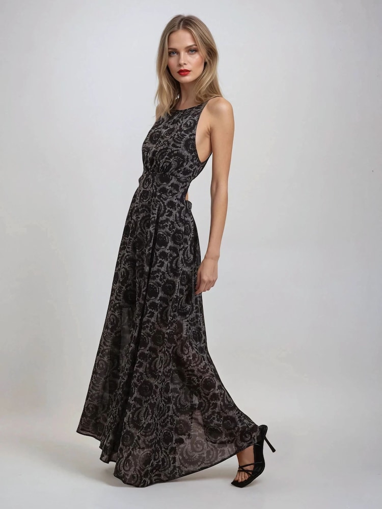 Religion Brown Gigi Maxi Dress With Open Back In Dark Tie Dye Print - Image 1 of 6
