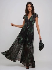 Religion Black Indium Maxi Dress With Button Thru Detail And Cap Sleeves - Image 1 of 6