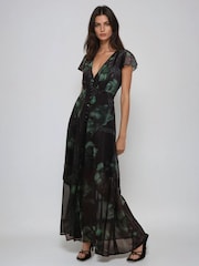 Religion Black Indium Maxi Dress With Button Thru Detail And Cap Sleeves - Image 2 of 6