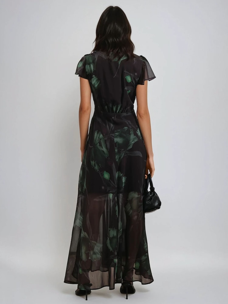 Religion Black Indium Maxi Dress With Button Thru Detail And Cap Sleeves - Image 3 of 6
