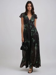 Religion Black Indium Maxi Dress With Button Thru Detail And Cap Sleeves - Image 4 of 6