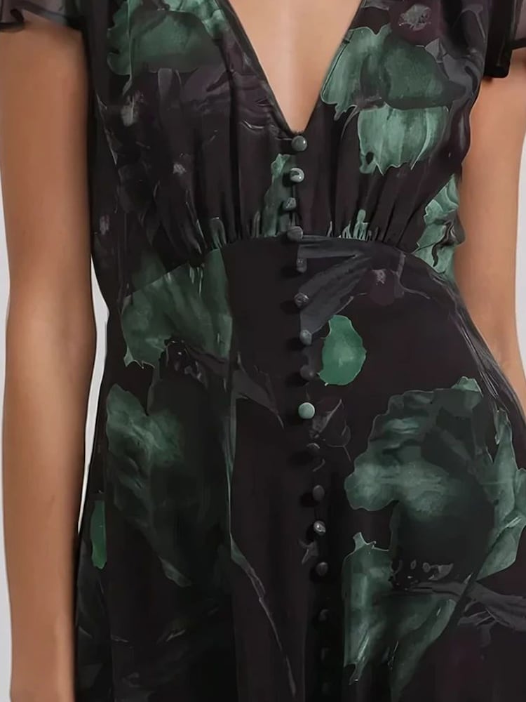 Religion Black Indium Maxi Dress With Button Thru Detail And Cap Sleeves - Image 5 of 6