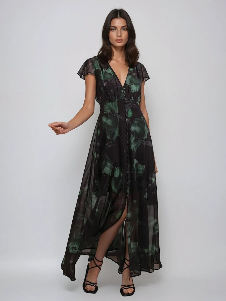 Religion Black Indium Maxi Dress With Button Thru Detail And Cap Sleeves - Image 6 of 6