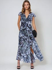 Religion Blue Indium Maxi Dress With Button Thru Detail And Cap Sleeves - Image 2 of 6