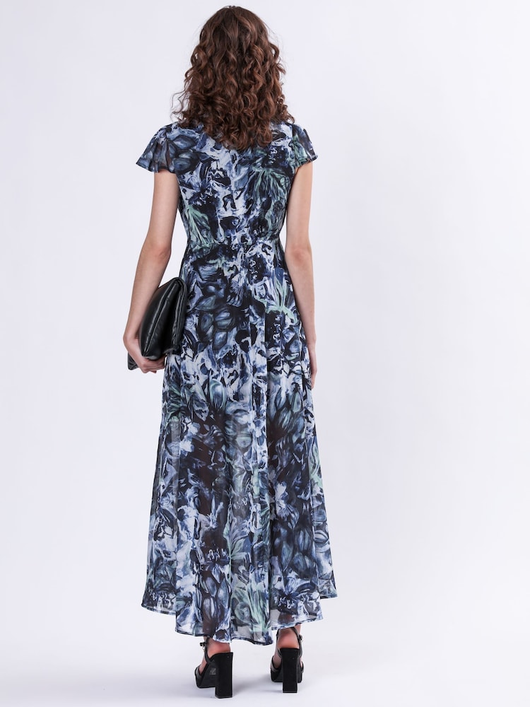 Religion Blue Indium Maxi Dress With Button Thru Detail And Cap Sleeves - Image 3 of 6