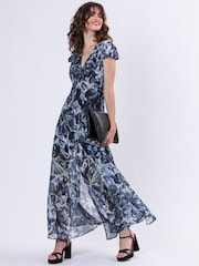 Religion Blue Indium Maxi Dress With Button Thru Detail And Cap Sleeves - Image 5 of 6