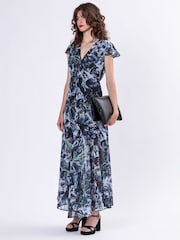 Religion Blue Indium Maxi Dress With Button Thru Detail And Cap Sleeves - Image 6 of 6