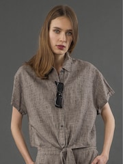 Religion Natural Element Tie Shirt In Linen Mix - Image 1 of 6