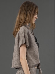 Religion Natural Element Tie Shirt In Linen Mix - Image 6 of 6