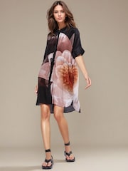 Religion Natural Jade Tunic Dress With Large Pink Floral Placement Print - Image 1 of 6