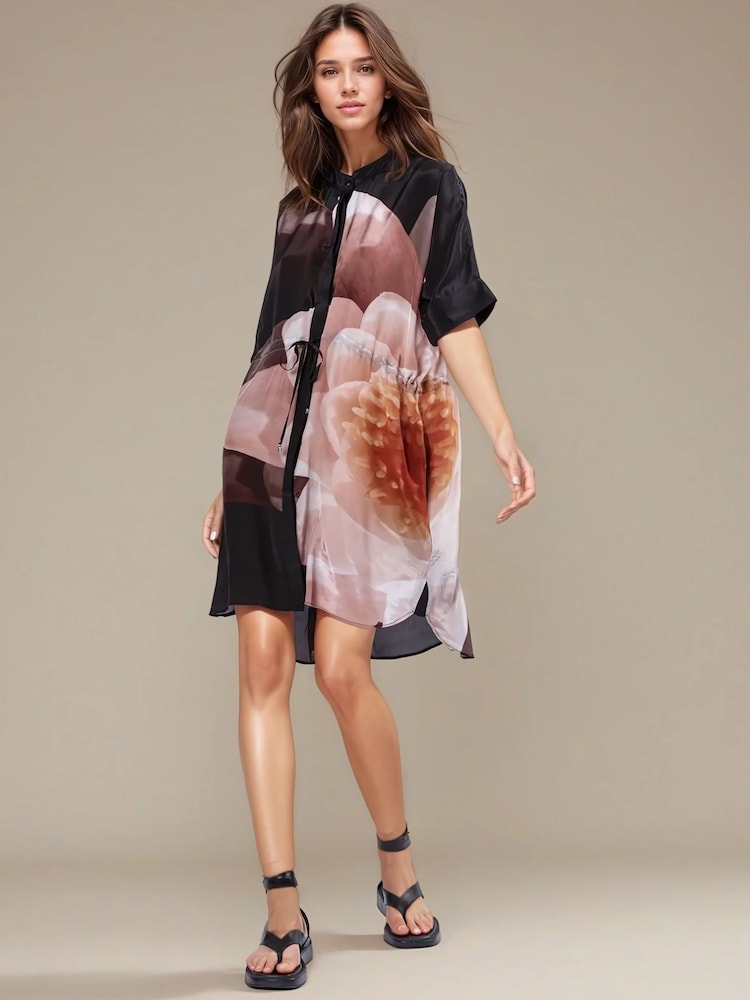 Religion Natural Jade Tunic Dress With Large Pink Floral Placement Print - Image 1 of 6