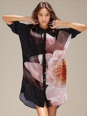 Religion Natural Jade Tunic Dress With Large Pink Floral Placement Print - Image 2 of 6