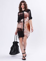 Religion Natural Jade Tunic Dress With Large Pink Floral Placement Print - Image 4 of 6
