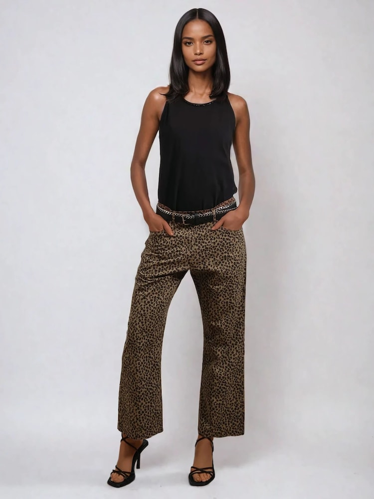 Religion Natural Maeva Leopard Prnt 100% Cotton Trousers - Image 3 of 6