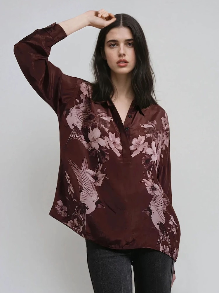 Religion Brown Inversion Lux Shirt In Chocolate Placement Print - Image 1 of 6