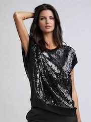 Religion Black Vibrant Knitted Top With Sequin Panels - Image 1 of 6
