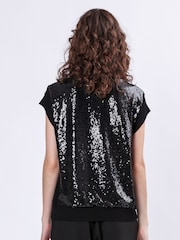 Religion Black Vibrant Knitted Top With Sequin Panels - Image 2 of 6