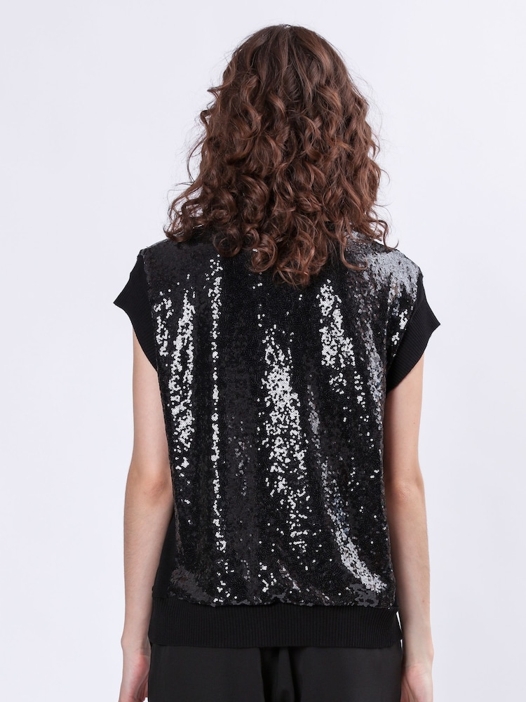 Religion Black Vibrant Knitted Top With Sequin Panels - Image 2 of 6