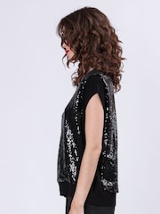 Religion Black Vibrant Knitted Top With Sequin Panels - Image 3 of 6