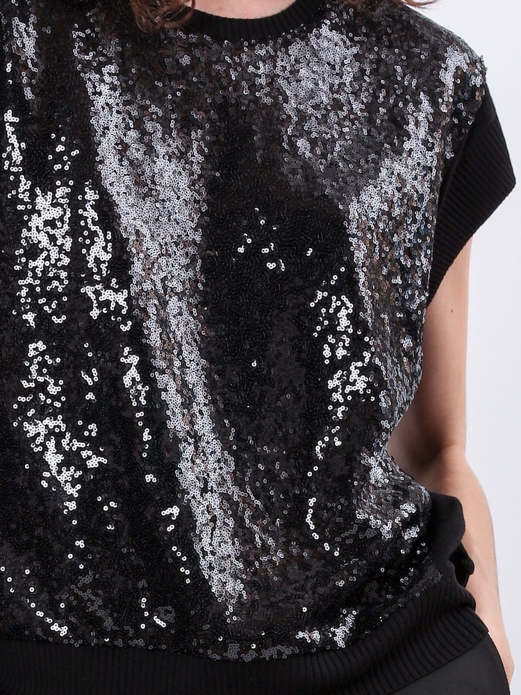 Religion Black Vibrant Knitted Top With Sequin Panels - Image 6 of 6
