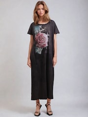 Religion Black Cloak Maxi T-Shirt Dress With Vintage Rose Graphic - Image 1 of 6