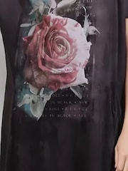 Religion Black Cloak Maxi T-Shirt Dress With Vintage Rose Graphic - Image 6 of 6