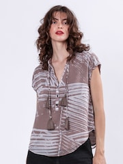 Religion Natural Diamond Cap Sleeve Shirt With Tassel Décor - Image 2 of 6
