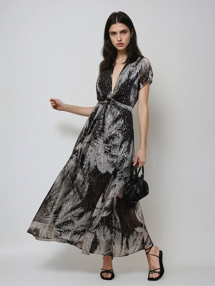 Religion Palm Maxi 2 Way Wrap Dress In Metallic Print - Bild 1 von 6 Religion Palm Maxi 2 Way Wrap Dress In Metallic Print - Bild 1 von 6