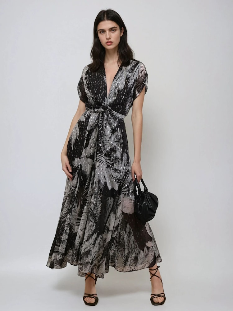 Religion Black Palm Maxi 2 Way Wrap Dress In Metallic Print - Image 2 of 6