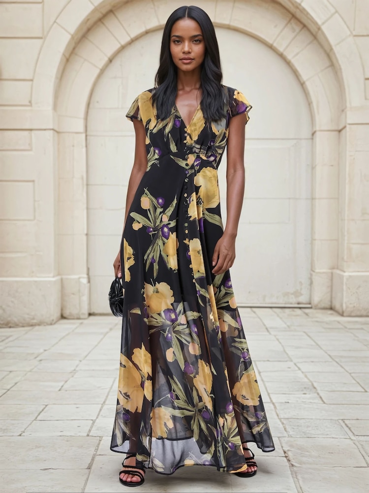 Religion Yellow Indium Maxi Dress With Button Thru Detail And Cap Sleeves - Image 2 of 5