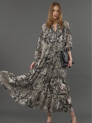 Religion Grey Sunset Tiered Maxi Dress In Dark Ditsy Floral Print - Image 1 of 6