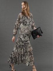 Religion Grey Sunset Tiered Maxi Dress In Dark Ditsy Floral Print - Image 2 of 6