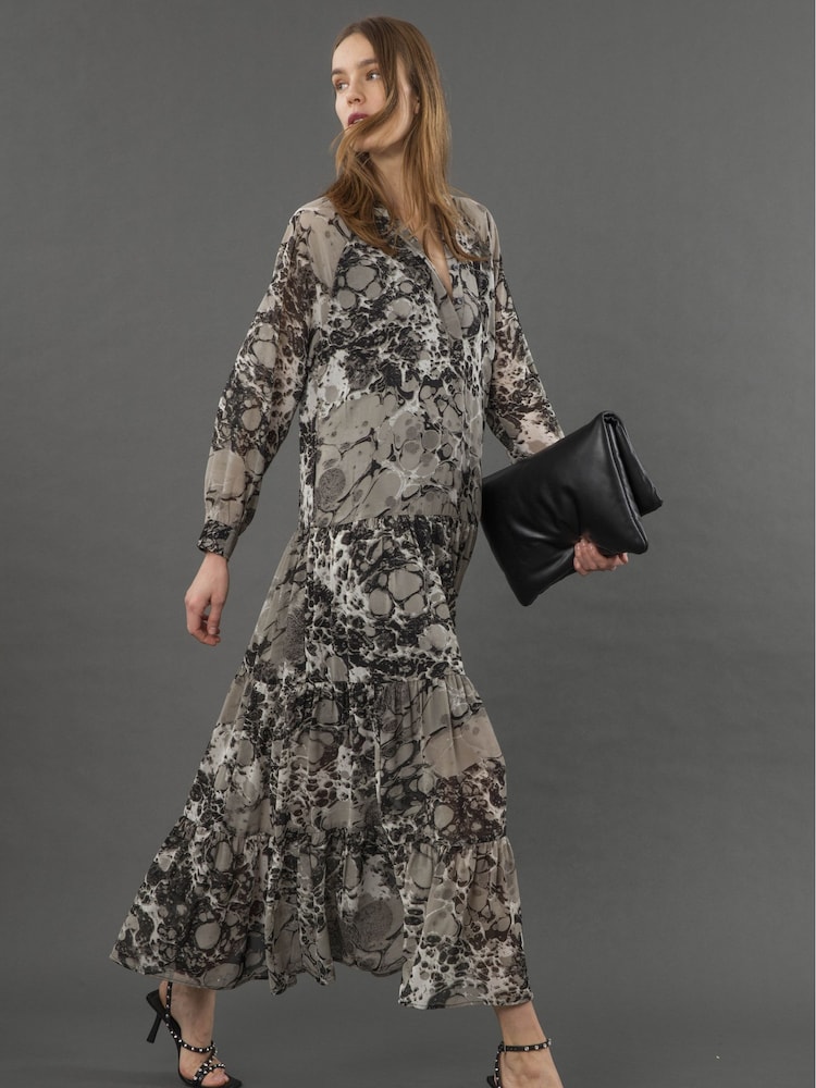 Religion Grey Sunset Tiered Maxi Dress In Dark Ditsy Floral Print - Image 2 of 6
