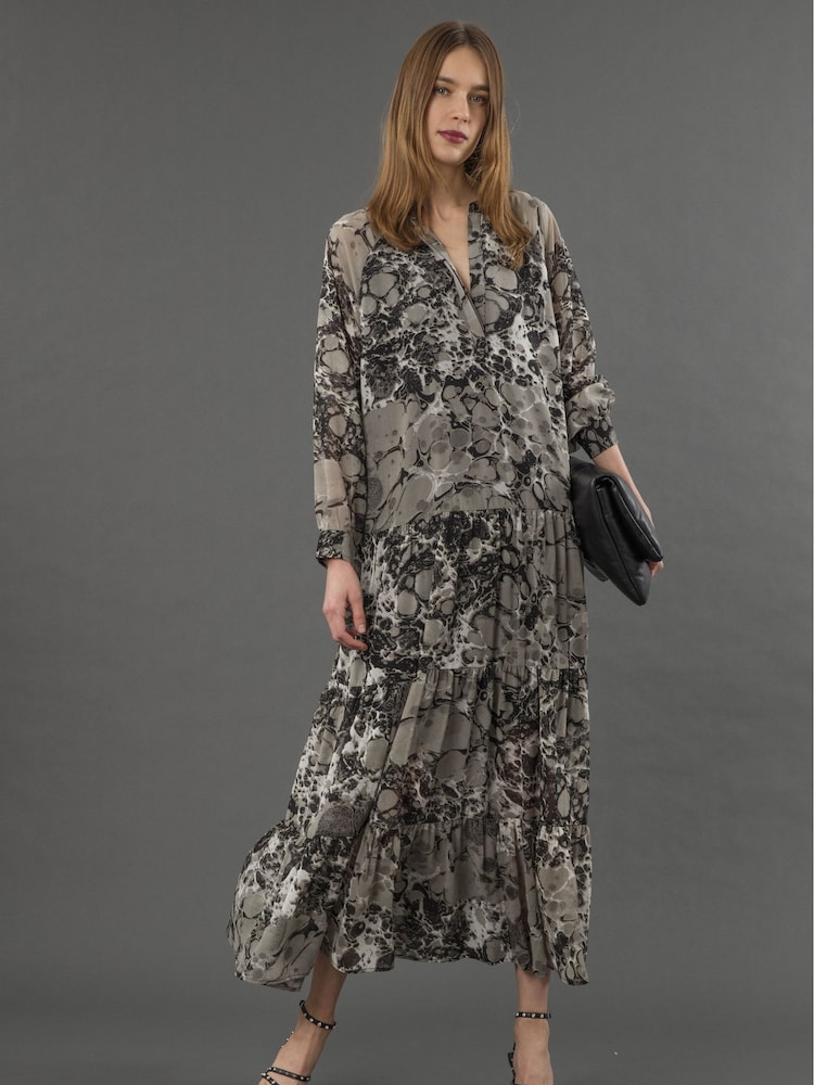 Religion Grey Sunset Tiered Maxi Dress In Dark Ditsy Floral Print - Image 6 of 6