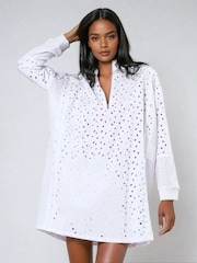 Religion White Coral Short Dress In Embroidery Anglais - Image 1 of 6