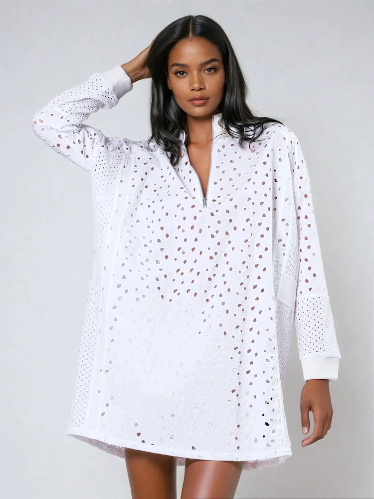 Religion White Coral Short Dress In Embroidery Anglais - Image 1 of 6