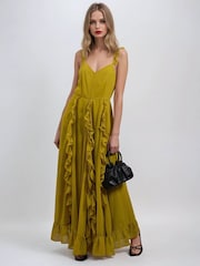 Religion Yellow Kate Maxi Dress With Frills And Spaghetti Straps - Image 2 of 6