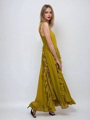 Religion Yellow Kate Maxi Dress With Frills And Spaghetti Straps - Image 3 of 6