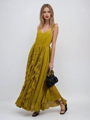 Religion Yellow Kate Maxi Dress With Frills And Spaghetti Straps - Image 6 of 6