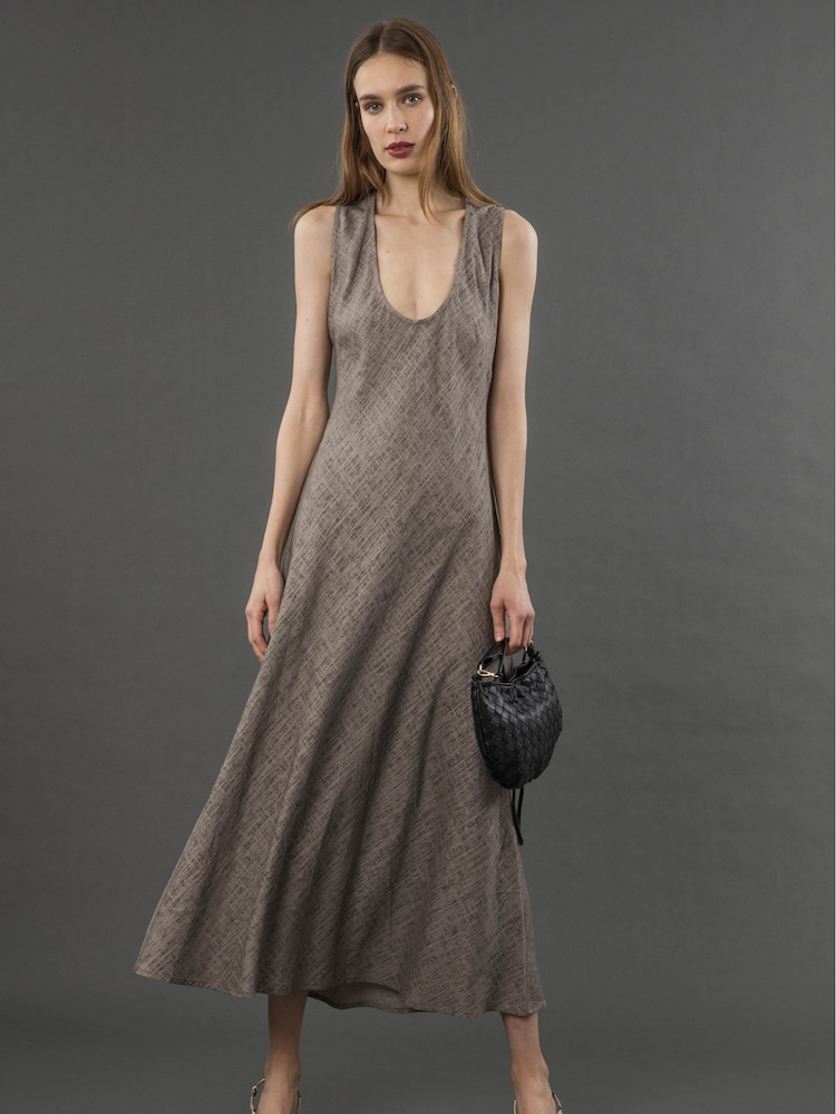 Religion Brown Element Bias Cut Maxi Slip Dress In Linen Mix - Image 1 of 6