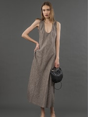 Religion Brown Element Bias Cut Maxi Slip Dress In Linen Mix - Image 5 of 6