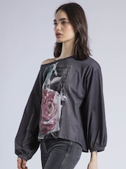 Religion Black Cloak Long Sleeve Top With Large Vintage Rose Print - Image 3 of 6