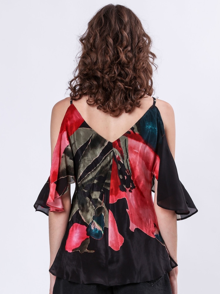 Religion Pink Ametrine Naked Shoulder Top With Floral Print - Image 3 of 5
