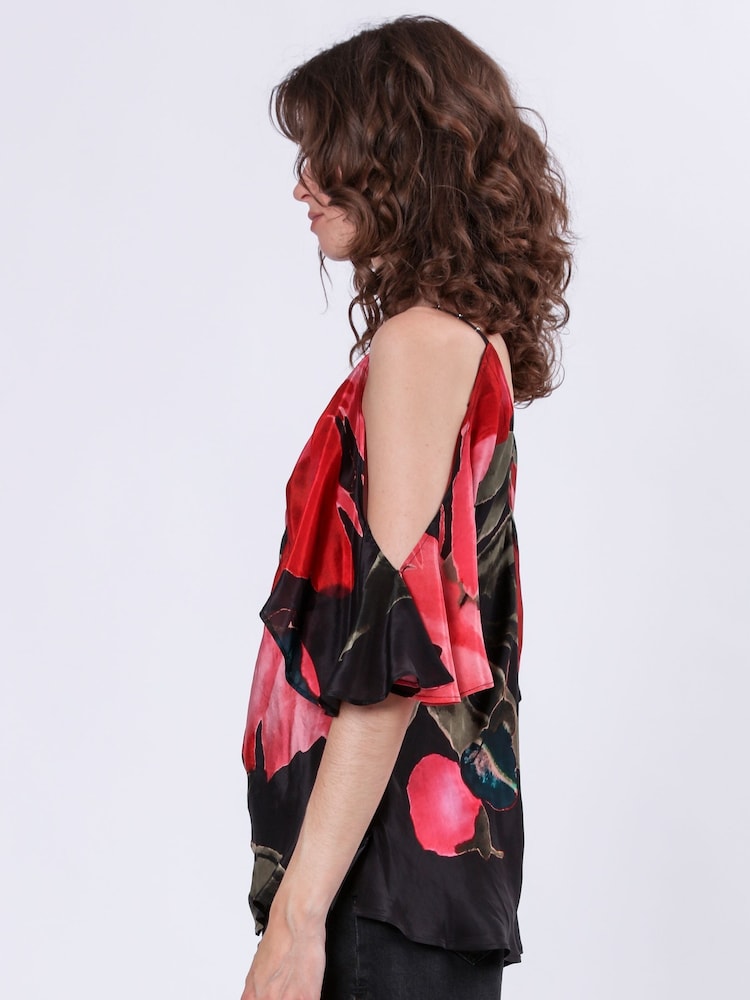 Religion Pink Ametrine Naked Shoulder Top With Floral Print - Image 4 of 5