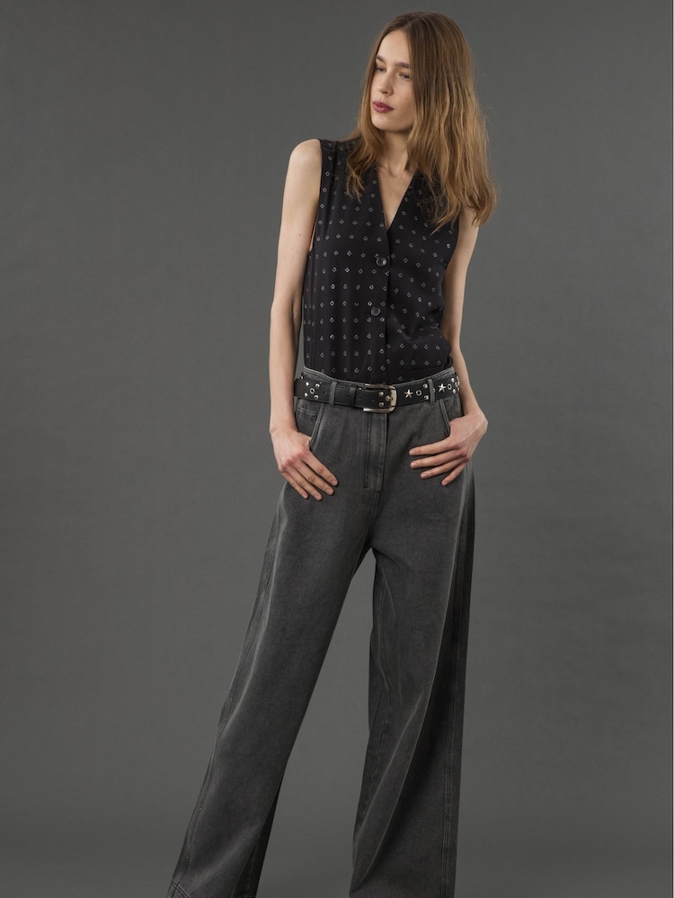 Religion Black Fleet Waistcoat Top With Sequin Beading - Image 2 of 6 Religion Black Fleet Waistcoat Top With Sequin Beading - Image 2 of 6