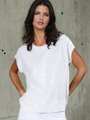 Religion White Vibrant Knitted Top With Sequin Panels - Image 1 of 6