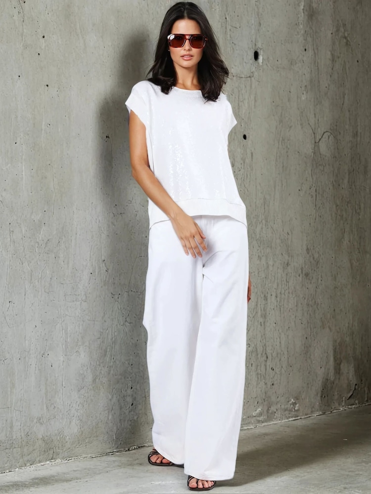 Religion White Vibrant Knitted Top With Sequin Panels - Image 2 of 6