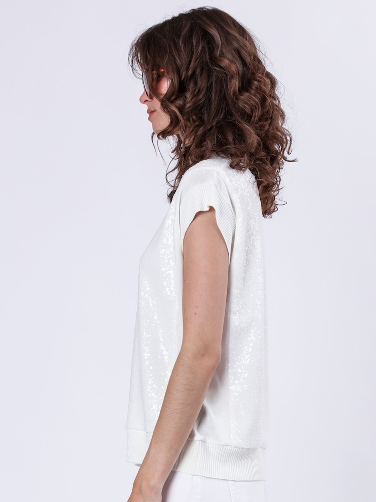 Religion White Vibrant Knitted Top With Sequin Panels - Image 6 of 6