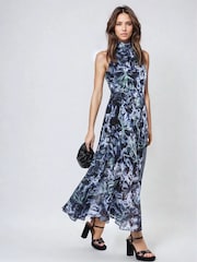 Religion Blue Time Maxi Halterneck Dress With Tie Sash - Image 2 of 6
