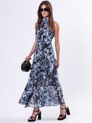 Religion Blue Time Maxi Halterneck Dress With Tie Sash - Image 4 of 6